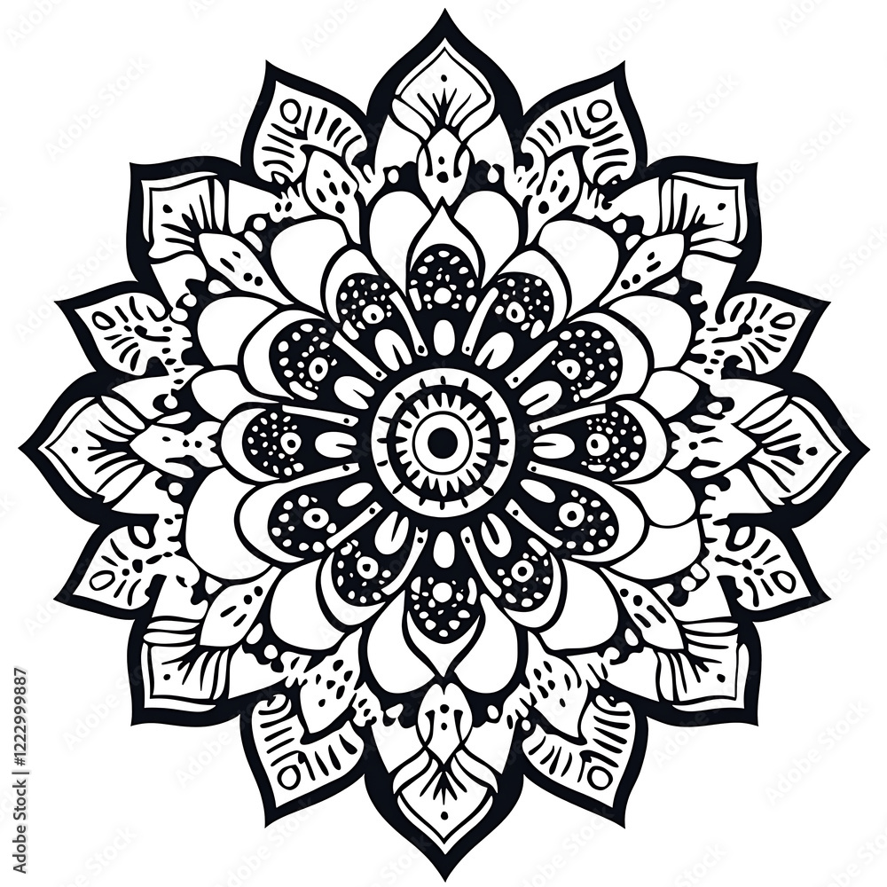a black and white circular mandala. a black and white circular mandala.