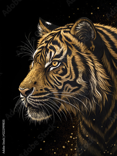 Fierce Tiger With Intricate Stripes Glowing in Darkness photo