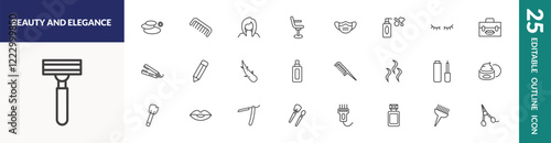 outline beauty and elegance icons set. editable linear three stones, woman face, face mask, and other 22 icons in this category isolated on transparent background.