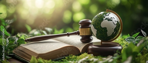 Gavel placed on an open book with environmental law text photo