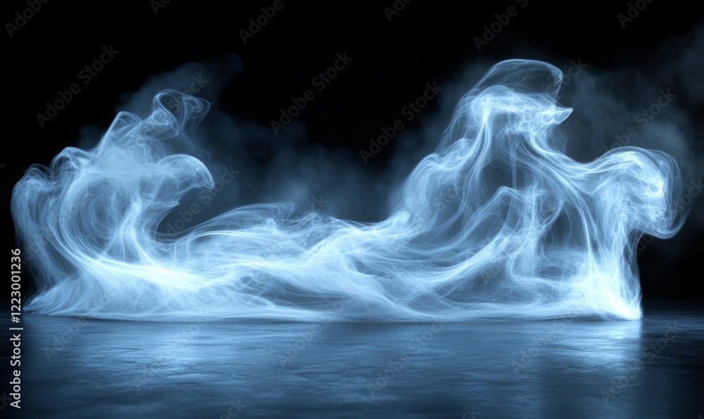 Blue Misty Smoke on Dark Background.