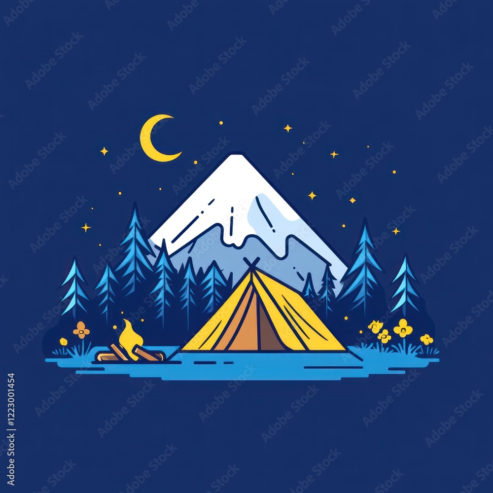 Fototapeta premium Nighttime Camping Scene Featuring Mountain and Tent