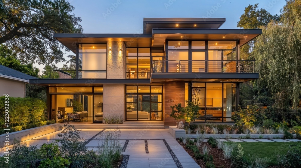 Fototapeta premium A smart home with integrated security systems, smart thermostats, and modern design elements.