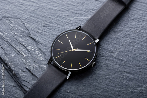 Wallpaper Mural Minimalist black wristwatch on slate background Torontodigital.ca