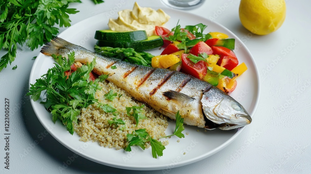 Grilled Fish with Quinoa and Vegetables Grilled Fish with Quinoa and Vegetables