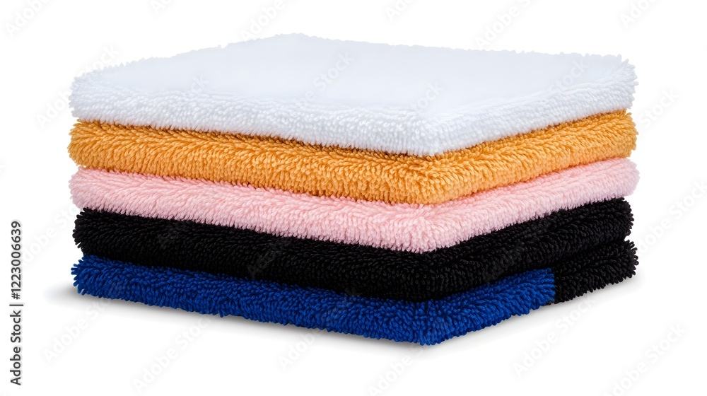 Colorful Stack of Soft Cleaning Cloths on White Background Colorful Stack of Soft Cleaning Cloths on White Background