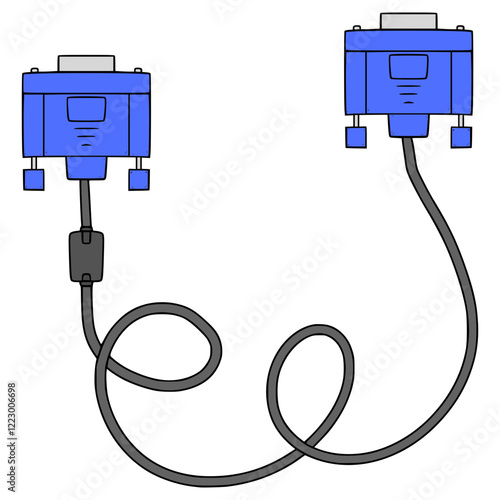 VGA cable illustration hand drawn isolated vector