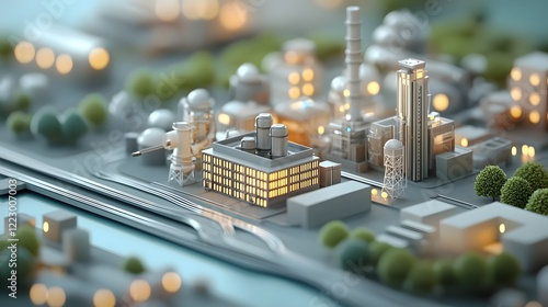 Futuristic Renewable Energy Innovation Hub with Radiant Green Tech Visuals in 3D Sleek modern architecture eco friendly design