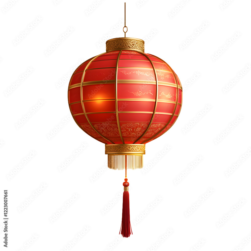 Obraz premium Traditional Red Chinese Lantern with Tassel, Isolated on Transparent Background