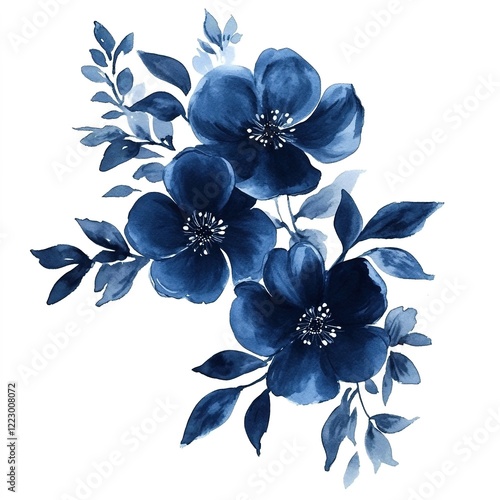 Wallpaper Mural Watercolor illustration, navy blue flowers, background for design Torontodigital.ca