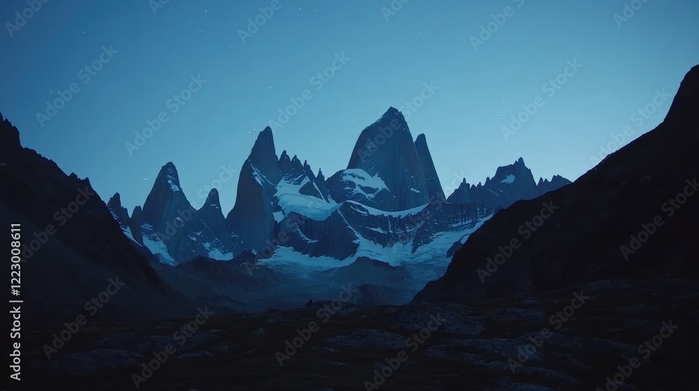 Fototapeta premium Majestic Mountain Peaks at Night Under Starry Blue Sky