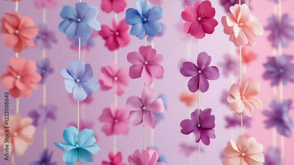 Surreal floating garden of artificial flowers, suspended in mid-air, soft pastel colors, dreamlike atmosphere Surreal floating garden of artificial flowers, suspended in mid-air, soft pastel colors, dreamlike atmosphere