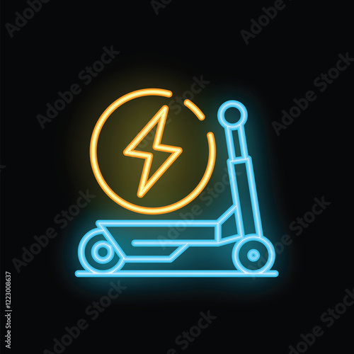 Neon sign depicting a modern eco friendly electric scooter for rent, a symbol of urban mobility and sustainable transportation