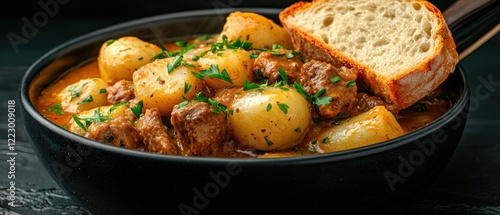 beef stew with potatoes and bread photo