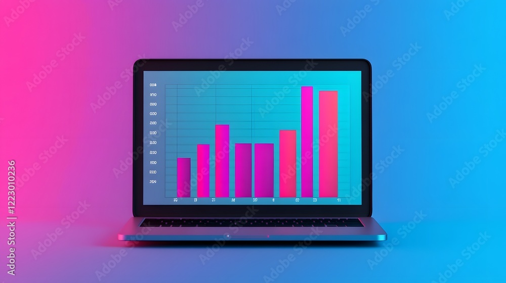 Sleek and Vibrant Financial Performance Dashboard on Laptop with Gradient Background Sleek and Vibrant Financial Performance Dashboard on Laptop with Gradient Background