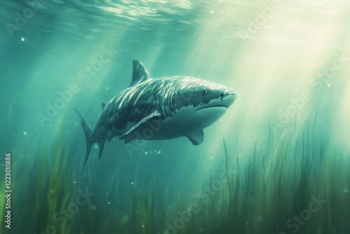 Great white shark swimming underwater