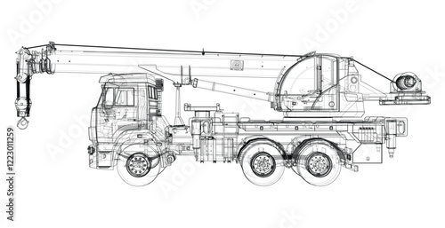 Car crane. Vector rendering of 3d