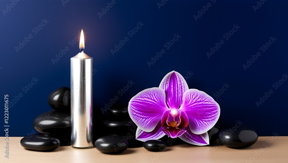 dark blue relaxation theme with elegant orchid and candle for marketing materials dark blue relaxation theme with elegant orchid and candle for marketing materials