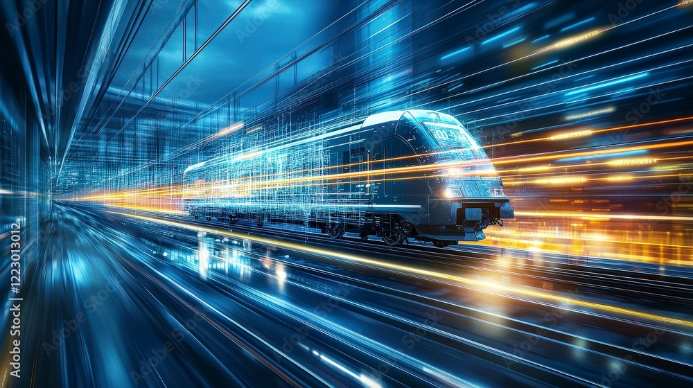 Fototapeta premium High-Speed Train in Motion with Abstract Light Trails Effect