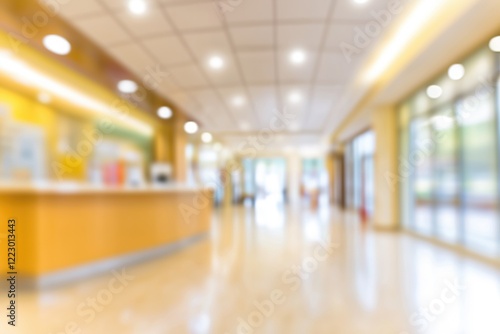 Wallpaper Mural A blurred view of a modern reception area with warm lighting and wooden counter, creating a welcoming atmosphere for visitors. Torontodigital.ca