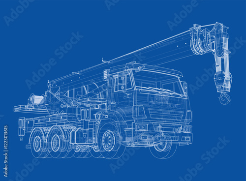 Car crane. Vector rendering of 3d