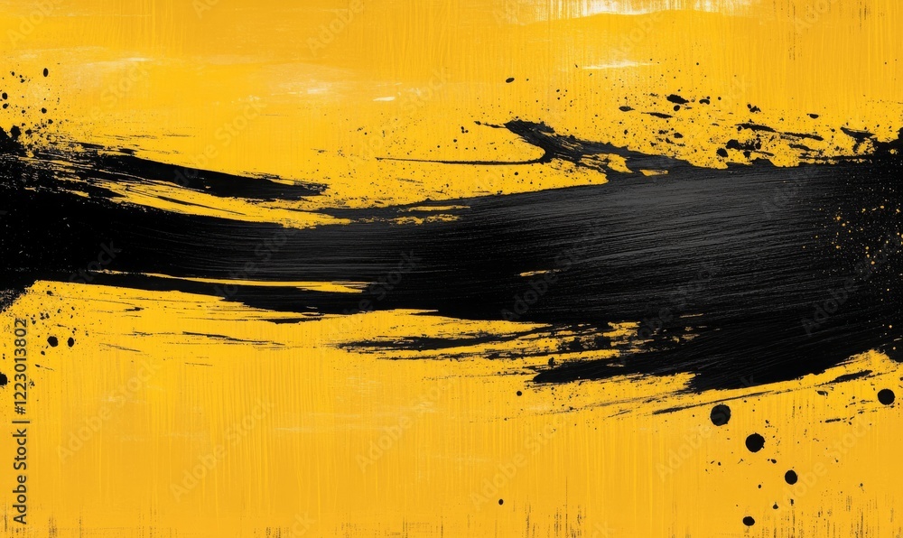 Abstract background Yellow and Black Paint Strokes.