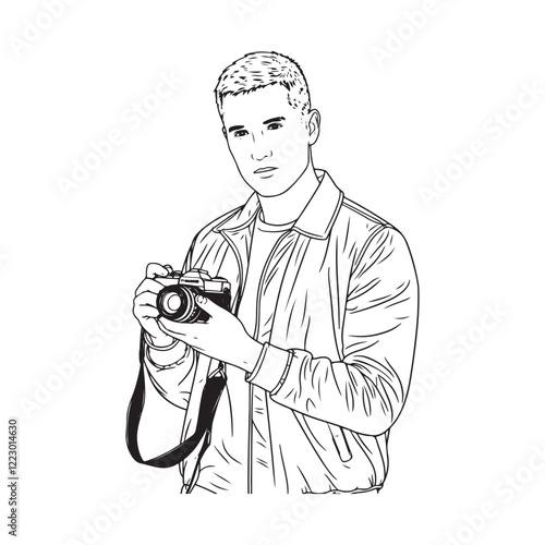 Cameraman Vector Illustration - Simple Line Art for Cameraman - Cameraman Outline - Cameraman Doodle - Camera Illustration - Cameraman Line Art
