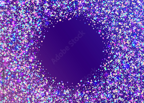 Hologram Confetti. Modern Dust. Blue Glare Glitter. Party Serpentine. Iridescent Paper. Falling Ribbon. 3d Pattern. Light Colourful Explosion. Purple Hologram Confetti photo