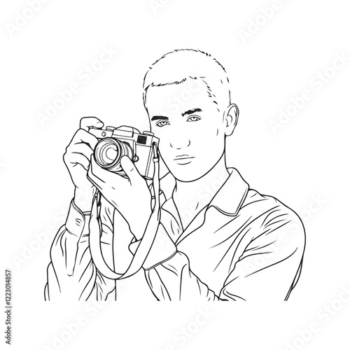 Cameraman Vector Sketch - Simple Line Art of Cameraman - Cameraman Outline - Cameraman Doodle - Camera Illustration - Cameraman Line Art
