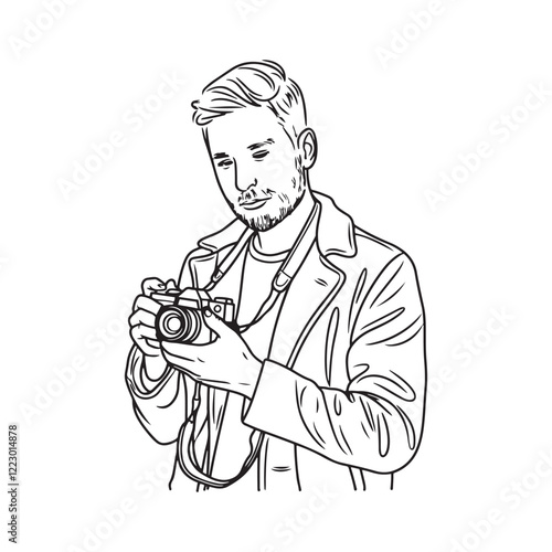 Cameraman Digital Art - Elegant Line Art for Cameraman - Cameraman Vector - Cameraman Doodle - Camera Illustration - Cameraman Line Art
