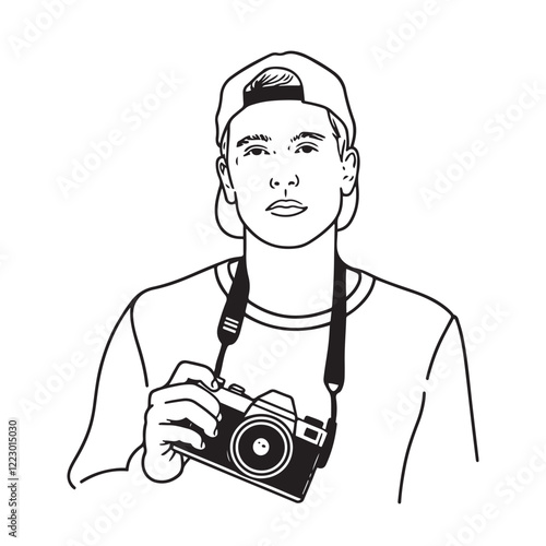 Cameraman Outline Illustration - Elegant Line Art for Cameraman - Cameraman Vector - Cameraman Doodle - Camera Illustration - Cameraman Line Art
