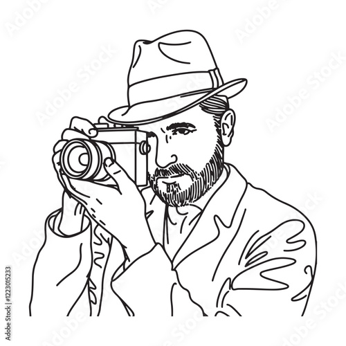 Cameraman Vector Artwork - Simple Line Art of Cameraman - Cameraman Outline - Cameraman Doodle - Camera Illustration - Cameraman Line Art
