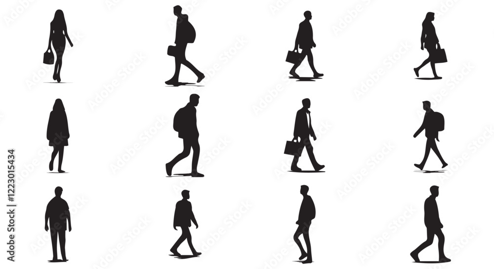 Dynamic People Walking Vector Silhouette for Fitness and Outdoor Designs Dynamic People Walking Vector Silhouette for Fitness and Outdoor Designs