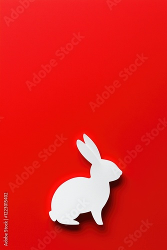 A minimalist white rabbit silhouette against a vibrant red background, creating a striking visual contrast.
