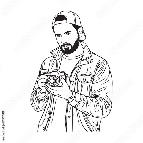 Cameraman Outline Art - Elegant Line Art of Cameraman - Cameraman Vector - Cameraman Doodle - Camera Illustration - Cameraman Line Art
