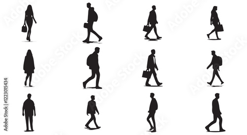 Dynamic People Walking Vector Silhouette for Fitness and Outdoor Designs