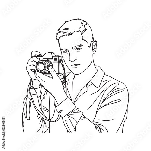 Cameraman Silhouette - Digital Line Art of Cameraman - Cameraman Vector - Cameraman Doodle - Camera Illustration - Cameraman Line Art
