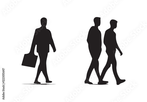 Dynamic People Walking Vector Silhouette for Fitness and Outdoor Designs