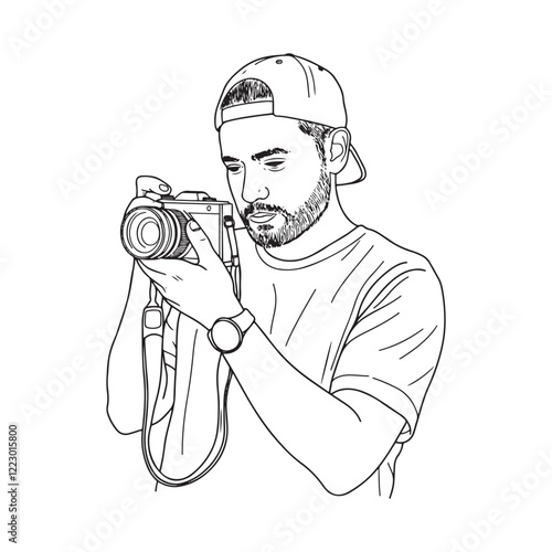 Man Holding Camera Digital Drawing - Elegant Line Art for Men Holding Cameras - Man Holding Camera Vector - Man Holding Camera Doodle - Camera Illustration - Man Holding Camera Line Art
