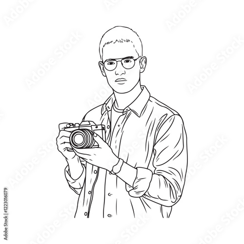 Man with Camera Line Art - Elegant Digital Line Art for Men Holding Cameras - Man Holding Camera Vector - Man Holding Camera Doodle - Camera Illustration - Man Holding Camera Line Art
