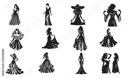 Elegant Women’s Dress Vector Silhouette for Fashion and Design Projects