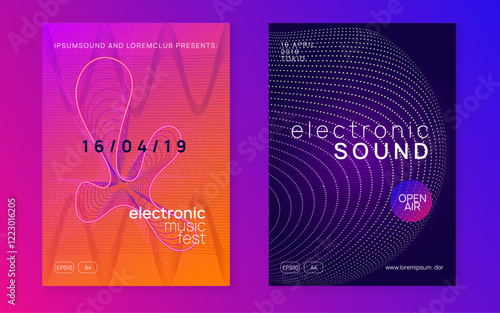 Music Magazine. Pink Edm Poster. Fest Banner. Festival Vector. Nightclub Radio Illustration. Violet Party Design. Night Club Trance Template. Blue Music Magazine