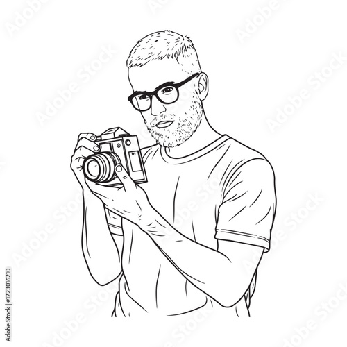 Man with Camera Silhouette Design - Digital Line Art of Man Holding Camera - Man Holding Camera Vector - Man Holding Camera Doodle - Camera Illustration - Man Holding Camera Line Art
