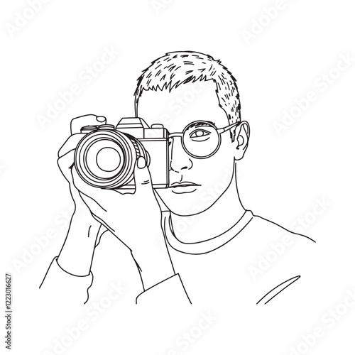 Man Holding Camera Digital Art - Clean Line Art for Man with Camera - Man Holding Camera Vector - Man Holding Camera Doodle - Camera Illustration - Man Holding Camera Line Art
