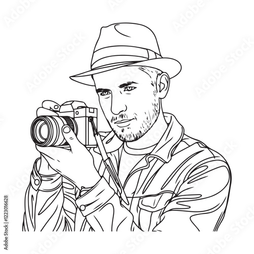 Man Holding Camera Sketch - Elegant Line Art of Man with Camera - Man Holding Camera Vector - Man Holding Camera Doodle - Camera Illustration - Man Holding Camera Line Art
