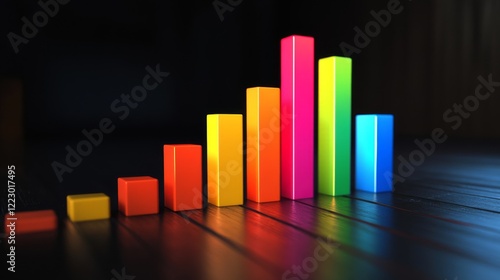 Free Download A colorful bar graph with D effects and gradient colors, displayed on a dark background, with subtle light reflections adding depth and clarity - GFXLoad