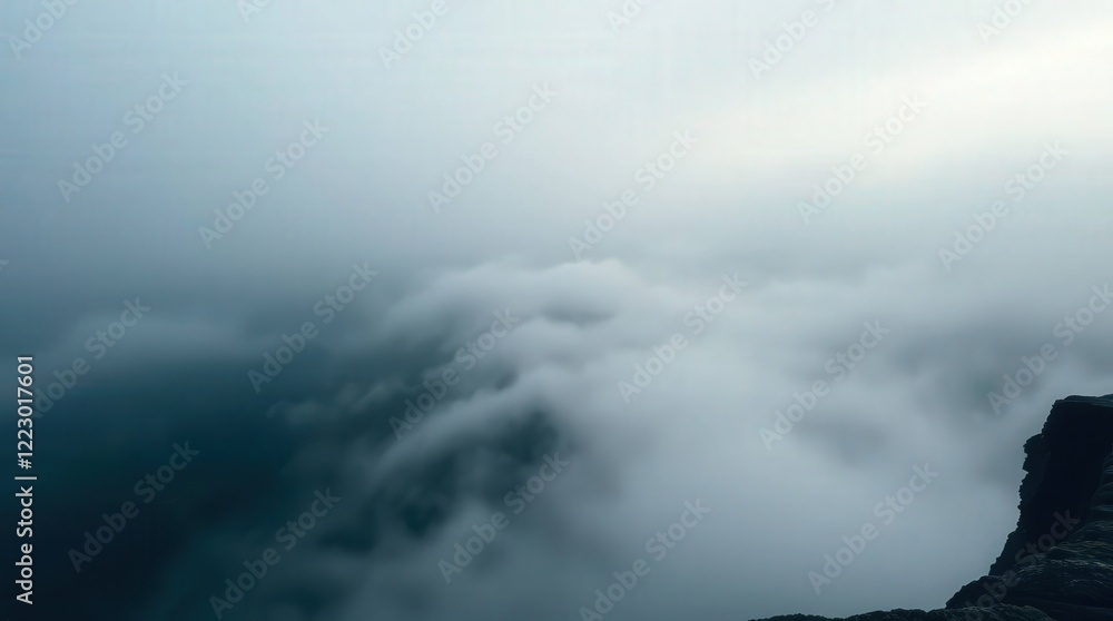 Fototapeta premium Misty Mountain Landscape with Low Clouds and Dramatic Atmosphere
