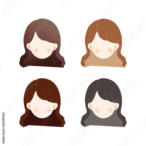Flat style women heads different hairstyles on white background.