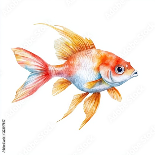 vibrant goldfish illustration with flowing fins and bright colors, watercolor clip art