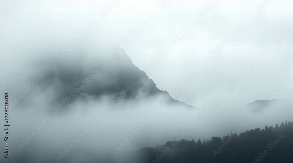 Fototapeta premium Serene Mountain Landscape in Foggy Atmosphere at Dawn